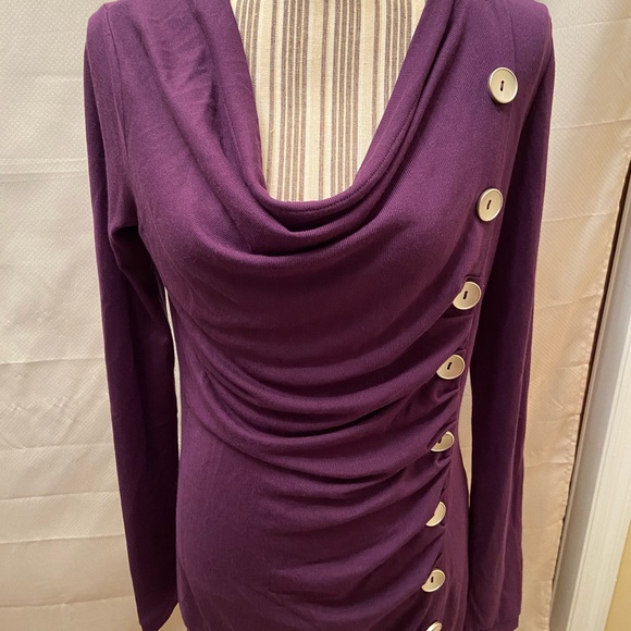 Patty Boutik purple long sleeve top with cowl neck with silver button size Med - Picture 3 of 10
